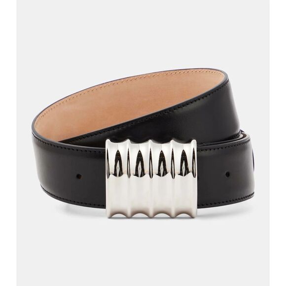 KHAITE Julius Black Leather Belt Silver Buckle 85 main image 4